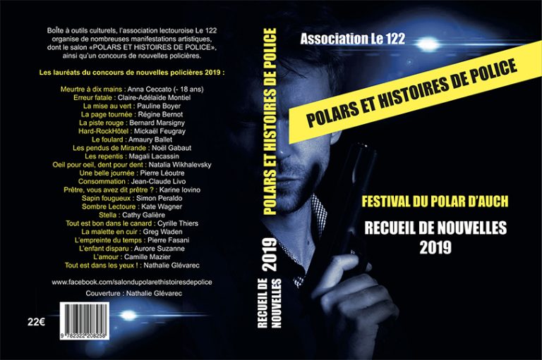 Couverture du Recueil de nouvelles 2019 Polars et histoires de police, réalisée par la graphiste Nathalie Glévarec