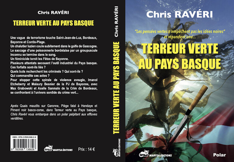 Couverture du polar Terreur verte au pays basque réalisée par Nathalie Glévarec pour l'auteur Chris Ravéri